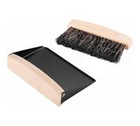 POFET Small Dustpan and Brush Set Wooden Dust Pan Brush Metal Dust Pan Brushes Set for Sweeping Table Tabletop Compact Horsehair Brush for Sweeping Counterto Black