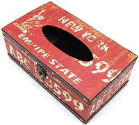 POFET Vintage Chic Shabby Wooden Tissue Box Holder Rectangle Handcraft Tissue Paper Box Cover Napkin Organizer Holder Home Storage Room Office Car Decoration with Metal Lock - New York