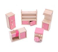 POFET Wooden Doll House Furniture Set Toy for Baby Kids Children Fridge Sink Cupboard Stove Washing Machine Kitchen Room