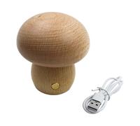 POFET Wooden Mushroom Table Lamp LED Mushroom Table Lamp USB Dimmable Retro Bedside Lamp Touch Lamp For Bedroom Restaurant Decoration (3000K Natural Light)