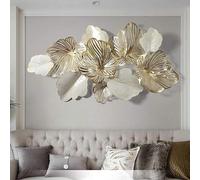 POFGUJFGJ Home Decor Metal Wall Art Leaves Modern Large Wall Sculptures Gold Flower Blooming Handmade 3D Wall Hanging Artwork Decoration for Living Room Bedroom, White, 136 x 76 cm