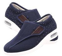 POFH Diabetic Shoes for Women's Casual Elderly Safety Walking Shoes Extra Wide Fit Trainers Adjustable Wide Width Outdoor Walking Sneakers (Color : Blue, Size : 39 EU)