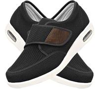 POFH Mens Arthritis Slippers Mens Wide Toe Walking Shoes for Elderly Swollen Feet, Edema Widening Walking Shoes with Adjustable Closure Lightweight Diabetic Shoes (Color : Black, Size : 42 EU)