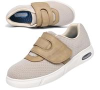 POFH Slip on Sneakers Extra Wide Orthopaedic Comfort Sandals Diabetic Shoes for Women Men Adjusting Mesh Breathable Lightweight Air Cushion Walking(Beige,4.5 UK)