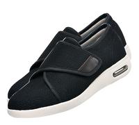 POFH Women's Diabetic Shoes for Women Casual Adjustable Walking Shoes Wide Shoes for Elderly Swollen Feet Non-Slip Air Cushion Bottom Fattening and Widening (Color : Black, Size : 42 EU)