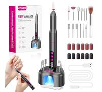 POFIBO Cordless Nail Drill with Nail Lamp - 3-in-1 Charging Base, 13 in 1 Rechargeable Nail File Kit, 35000RPM, LCD Display, 5 Speeds for Acrylic & Gel Nails, Manicure & Pedicure