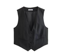Pofihavi Cropped Suit Vest for Women 2024 Button Up Business Casual Dressy Waistcoat Vest Tops, Black, Large
