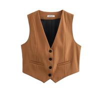 Pofihavi Cropped Suit Vest for Women 2024 Button Up Business Casual Dressy Waistcoat Vest Tops, Brown, Medium