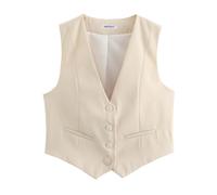 Pofihavi Cropped Suit Vest for Women 2024 Button Up Business Casual Dressy Waistcoat Vest Tops, Cream, Large