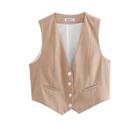 Pofihavi Cropped Suit Vest for Women 2024 Button Up Business Casual Dressy Waistcoat Vest Tops, Khaki, Medium