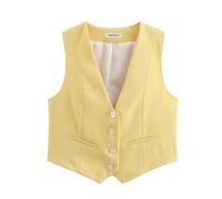Pofihavi Cropped Suit Vest for Women 2024 Button Up Business Casual Dressy Waistcoat Vest Tops, Lemon, Large