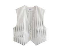 Pofihavi Cropped Suit Vest for Women 2024 Button Up Business Casual Dressy Waistcoat Vest Tops, White Stripe, Medium