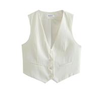 Pofihavi Cropped Suit Vest for Women 2024 Button Up Business Casual Dressy Waistcoat Vest Tops, White, Small