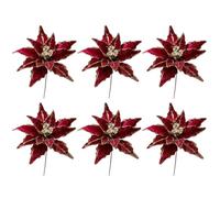 pofluany 1/6Pcs Artificial Flowers, Christmas Flowers Artificial For DecorationChristmas Artificial Flowers Soft Glitter Powder Poinsettia Fake Flowers New Year Party Decoration Floral Arrangements