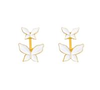 pofluany 1 Pair Women White Butterfly Stud Earrings Hypoallergenic Lightweight Dual Butterflies Girls Metal Earrings Fashion Jewelry Accessories Golden