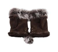 pofluany 1 Pair Women Winter Mittens Adjustable Drawstring Thick Plush Faux Fur Windproof Anti-slip Student Writing Gloves Keep Warm Fingerless Typing Mittens Dark Coffee