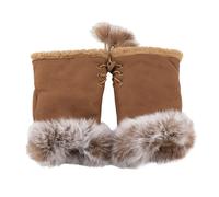 pofluany 1 Pair Women Winter Mittens Adjustable Drawstring Thick Plush Faux Fur Windproof Anti-slip Student Writing Gloves Keep Warm Fingerless Typing Mittens Camel