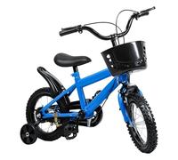 pofluany 12 Inch Kids Bike, Height Adjustable Toddler Bicycle with Training for 2-6 Years Old Boys Girls, Blue Children Bicycle with Training Wheels and Storage Basket, Gift for Baby Birthday Blue 12