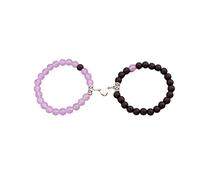 pofluany 2Pcs Couple Bracelet Magnetic Heart Charm Bracelet Women Men Beads Wristbands Versatile Matching Jewelry Gift Black & Purple