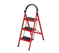 pofluany 3 Step Ladder, Heavy Duty Folding Work Platform | Collapsible Caravan Steps, 150kg Capacity 330lbs, Anti Slip Wide Treads, Home And Kitchen Foot Stool Red