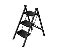 pofluany 3 Step Ladder, Portable Folding Step Ladder Lightweight Sturdy Steel Ladders 330 Lbs Capacity Portable Ladder with Anti-Slip Wide Pedals Adults Household Herringbone Ladders Step Stool Black