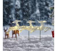 pofluany 3Pcs Large Lighted Christmas Deer Family Set, Reindeer Christmas Decoration, Christmas Reindeer Stake Lighted Jumping Deer, Led Reindeer Iron Frame Lighting Deer Outdoor Christmas Lawn Orna