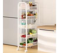 pofluany 5 Tier Fruit Basket for Kitchen,5-Tier Rolling Utility Cart with Lockable Wheels,Stackable Fruit and Vegetable Storage Cart Metal Mesh Storage Basket for Kitchen, Bathroom,Bedroom White 5-La