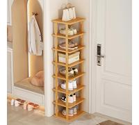 pofluany Bamboo Wood Shoes Racks, 5/6/7/8 Tiers Wood Narrow Shoes Rack, Detatchable Vertical Shoe Rack,Vertical Shoe Organizer Space Saving Corner Shelf, Tall Tower for Entryway 8 Tiers