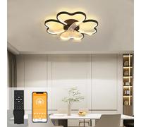 pofluany Ceiling Fans with Lights, 20" Low Profile Ceiling Fan with Remote Control, 3000K-6500K Dimmable Fandelier LED Fan Light, Flush Mount Ceiling Fan Flower Shape Round Fan Light for Bedroom Black