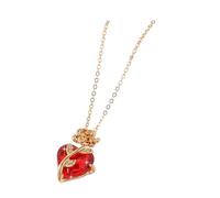 pofluany Dark Red Faux Crystal Rose Pendant Necklace for Women Zircon Love Heart Flower Choker Gothic Punk Jewelry for Dating Daily Wear Banquet Party Golden