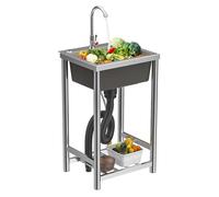 pofluany Freestanding Stainless Steel Kitchen Sink Unit, Single Bowl Commercial Sinks with Storage, Portable Outdoor Sink for Garden Kitchen Units & Camping, 40x45x75cm Stainless Steel