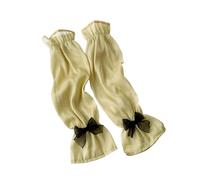 pofluany Sheer Mesh Arm Sleeve Tulle Lace Long Fingerless Gloves UV Protection Ice Silk Bowknot Sunscreen Sleeves for Party Outdoor Activities Yellow Green