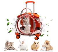 pofluany Transparent & Fully Breathable Pet Carrier Backpack Transparent Bubble Pet Carrier with Trolley Wheels for Dogs, Cats, Parrots or Bunnies, Pet Strollers for Small Dogs Orange