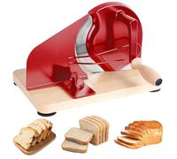 pofluany Upgrade Manual Bread Slicer, Homemade Sourdough Bread Cutter, Hand Crank Home Slicer with Scale Line and Steel Fence, Sharp Blade, Adjustable Width Wine Red