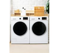 pofluany Washer Dryer Countertop with 2-Tier Shelf, 54" W x 27.5" D Wooden Laundry Countertop Cover with 2.75" H Guard Non-slip Laundry Topper Over Washer Dryer Wooden Color