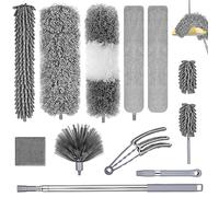 Poforaind 12Pcs Feather Duster Extendable for Cleaning, Gap Duster Cleaning Kit with 15-90 inch Telescopic Pole, Long Handled Duster Detachable Bendable Microfiber Duster for Ceiling, Cobweb, Blinds