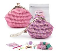 Pofu DIY Crochet Kit, Coin Purse Making Set with Yarn, Hook and Manual, Pink and Purple Beginner Craft Kit