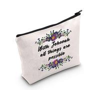 POFULL Christian Gift JW Baptism Gift for Her With Jehovah all things are possible Cosmetic Bag Jehovah Witness Gift, With Jehovah all things bag
