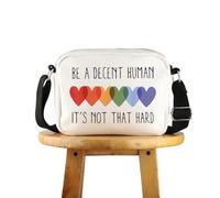 POFULL Human Rights Gift LGBT LGBTQ Heart Gift Be A Decent Human It's Not That Hard Crossbody Bag, Decent Human, 0