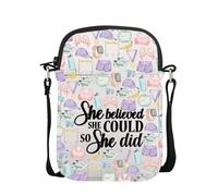 POFULL Marathon Athlete Gift Fitness Running Mom Gift Runner Merch She Believed She Could So She Did Crossbody Bag, She Did Finish, 0
