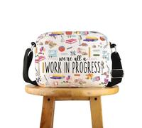 POFULL Quilt Gift Sewing Machine Gift Seamstress Tailors Addicts Merch We're All A Work In Progress Crossbody Bag, Work in Progress, 0
