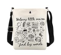 POFULL Speech Therapist Gift Speech Therapy Student SLP Graduation Gift Helping Little Voices Find Big Words Crossbody Bag, Helping Little, 0