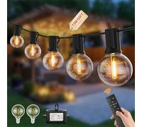 Pogestrand Outdoor Garden String Lights G40 15M Festoon Lights Mains Powered 24V with Remote Control Dimmable Timer 25 Shatterproof Bulbs Waterproof Outside Lighting for Patio Yard Balcony Gazebo