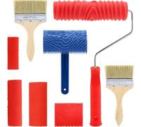 Poggapp 8 Pieces Wood Paint Tool Set, Texture Roller, Graining Rocker, Paint Brushes, for Wall, Floor, DIY Room Decoration