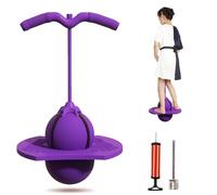 Pogo Jumper with Handle and Ball Pump, High Jump Toy Bounce Jump Trick Board Bouncing Ball Safe and Fun Pogo Stick for Kids Boys Girls and Adults Indoor & Outdoor Fun (Purple)