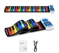 POGOLAB 49 Keys Rollup Keyboard Piano, Folding Keyboard Piano with 14 Demos, 128 Tons, 128 Rhythms, Record, Microphone & Headphone Jack, Rechargeable Digital Electric Travel Piano Gift for Beginners
