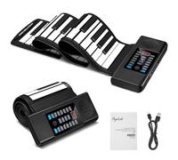 POGOLAB 61 Keys Roll up Keyboard Piano, Portable Hand Roll Piano with 15 Demos/128 Tones/128 Rhythms/Speaker/Midi-Out, Rechargeable Folding Roll-up Piano for Beginner