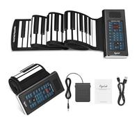 POGOLAB 88-Key Roll-up Keyboard Piano, Rechargeable Roll-up Piano with 20 Demos/128 Tones/128 Rhythms/Headphones Jack/Bluetooth/Drum Kit, Rollable Silicone, Foldable Travel Hand Roll Piano