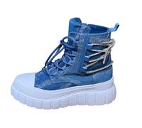 Pogolino Women's Boots Platform High Top Sneakers Ankle Boots Jeans Leopard Glitter Animal Print 8-123, denim, 8 UK