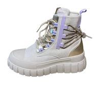 Pogolino Women's Boots Platform High Top Sneakers Ankle Boots Jeans Leopard Glitter Animal Print 8-123, beige, 8 UK